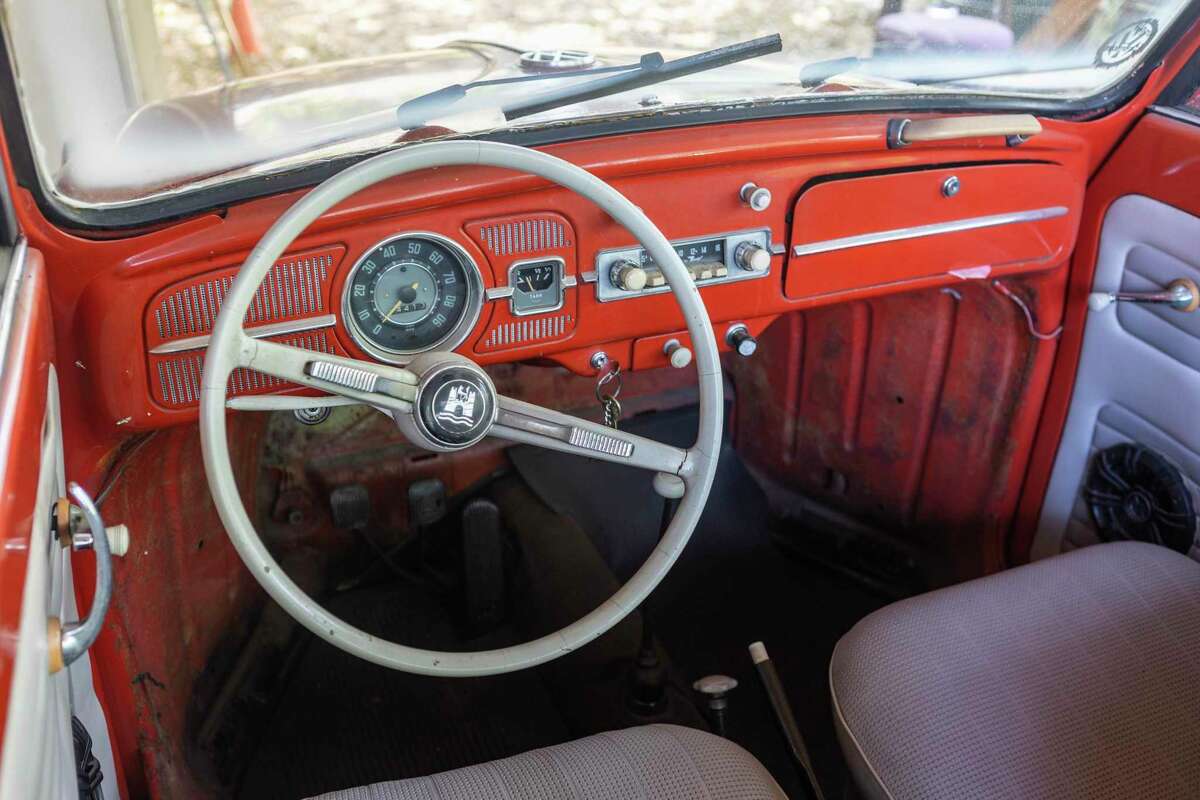 The interior of one of James Oliver’s Volkswagen Beetles.
