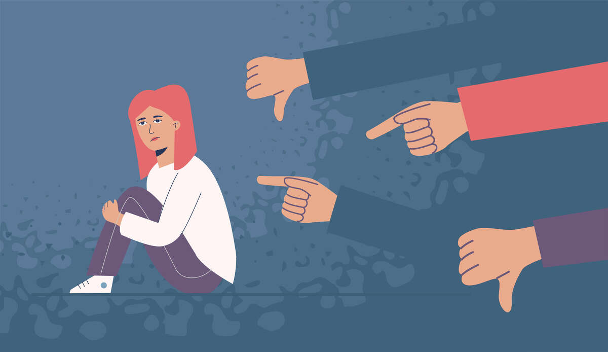 Illustration of woman being bullied, harassed or insulted.