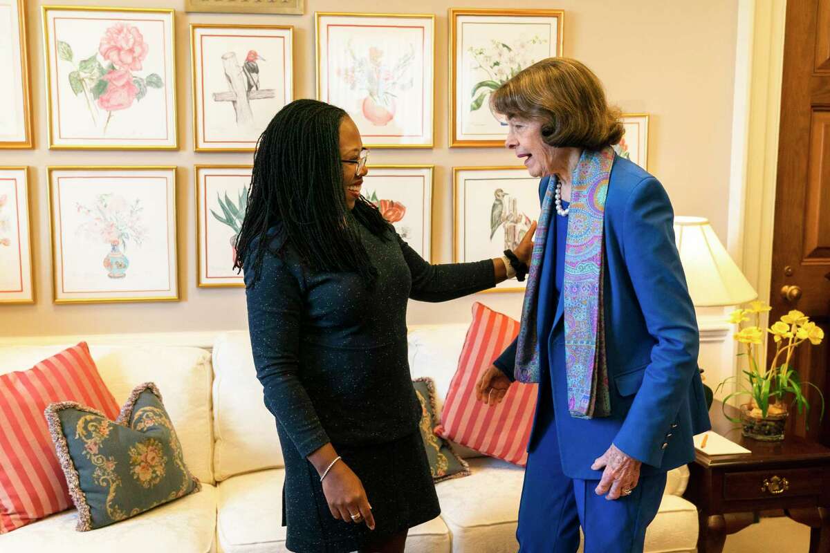 Sen. Dianne Feinstein meets then Supreme Court nominee Judge Ketanji Brown Jackson at the Capitol on March 16.