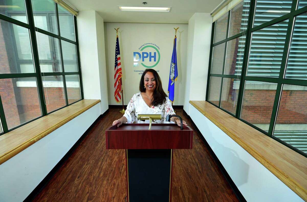 Connecticut Department of Public Health Commissioner Manisha Juthani poses at DPH headquarters in Hartford, Conn., on Wedesday April 13, 2022.