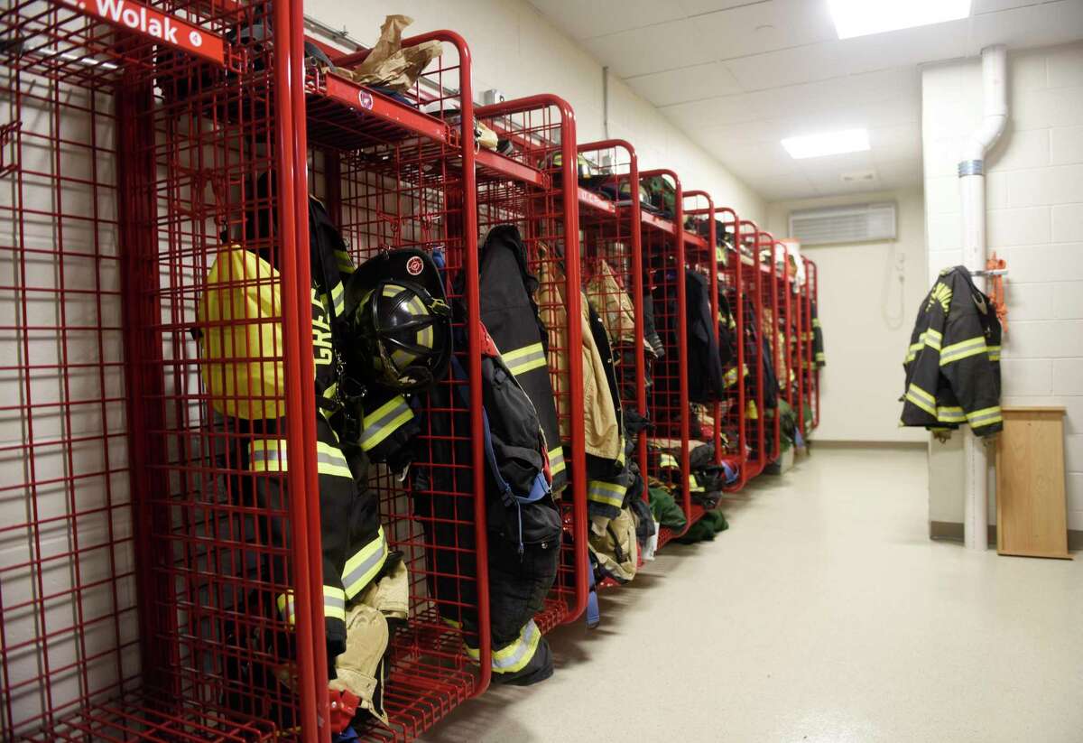 The locker room in the Byram Volunteer Fire Department in Greenwich.