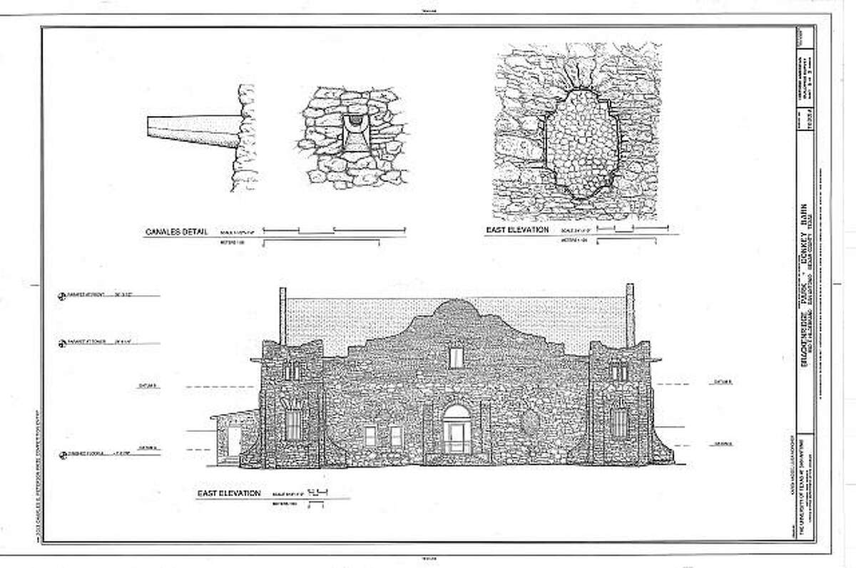 From a 2011 historical survey, this architectural drawing of Brackenridge Park’s former donkey barn shows the structure with a second story and decorative detail added in 1956.