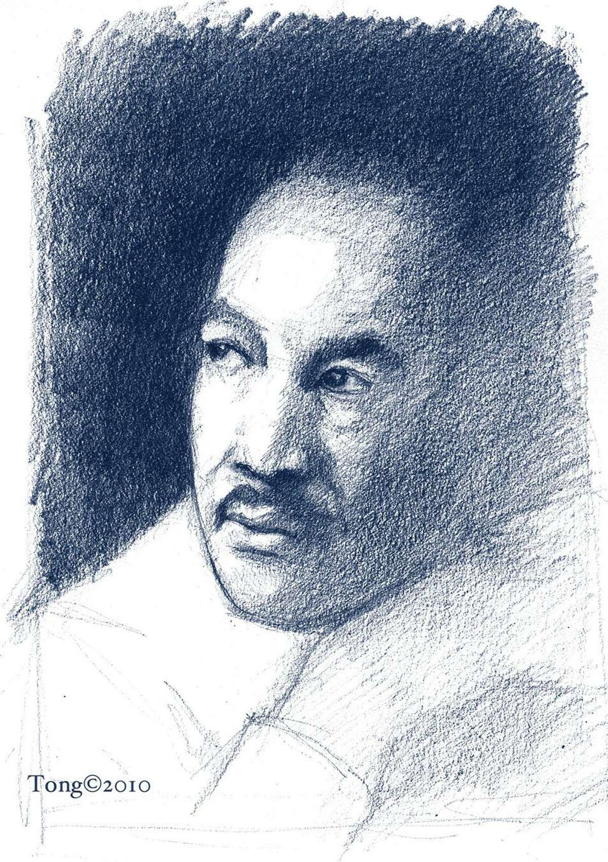 This artwork by Paul Tong relates to the Rev. Martin Luther King