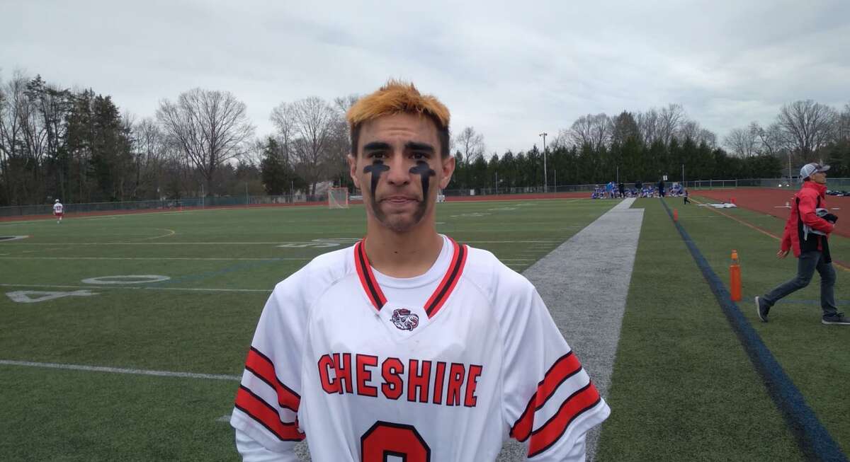 Cheshire boys lacrosse senior defender Max Manware after a 16-4 win over Glastonbury on Saturday.