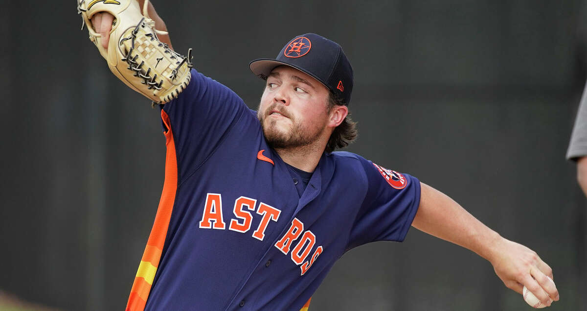 Houston Astros pitcher Parker Mushinski (79) pitches during work outs at the Astros spring training camp at The Ballpark of the Palm Beaches on Thursday, March 17, 2022 in West Palm Beach .