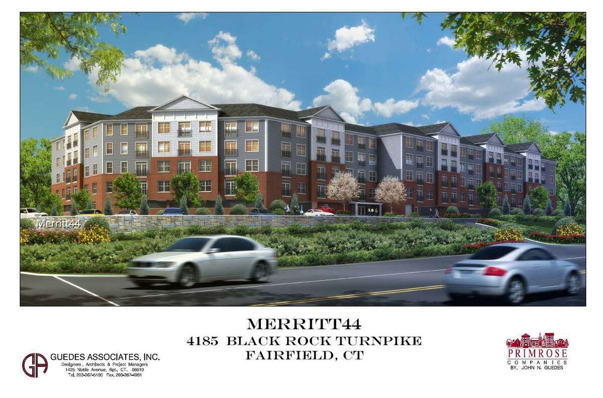 A rendering of a planned apartment building near the Merritt Parkway in Fairfield.