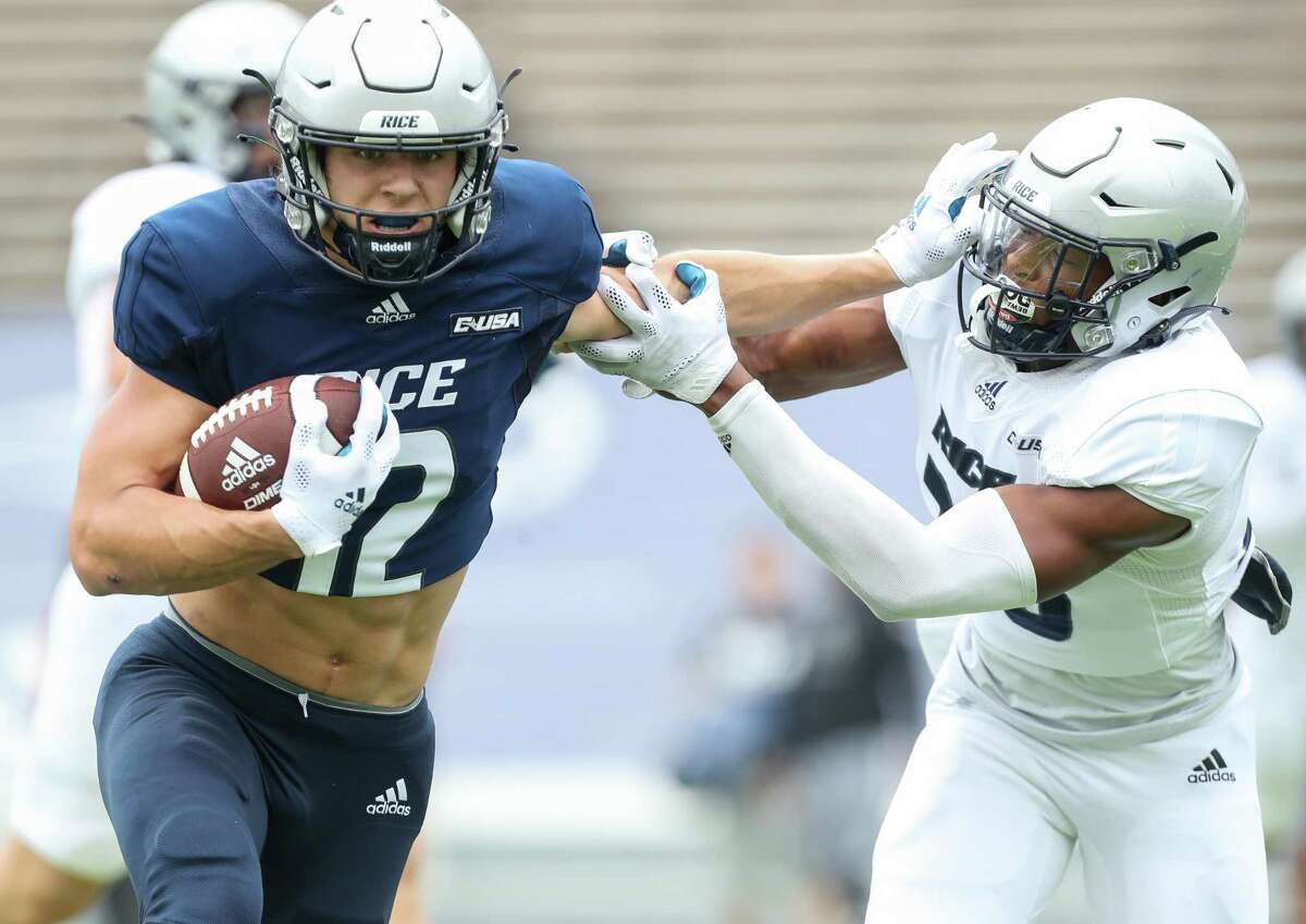 Luke McCaffrey (12), scion of a famous football family, is switching to receiver after joining Rice as a quarterback last year.