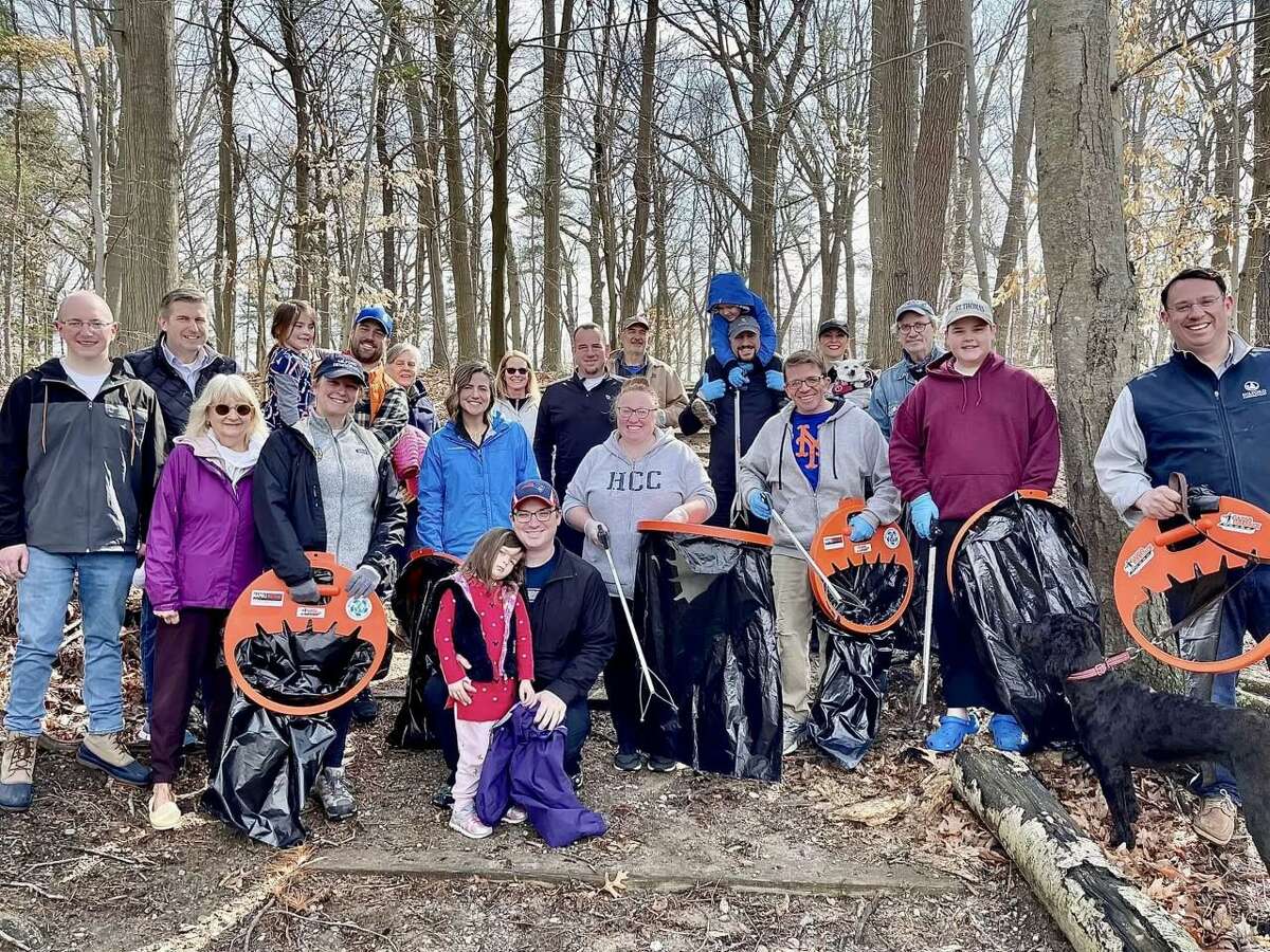 Members of Milford’s Democratic Town Committee spent Saturday, April 9, 2022, on clean-up duty at Wilcox Park in downtown Milford.