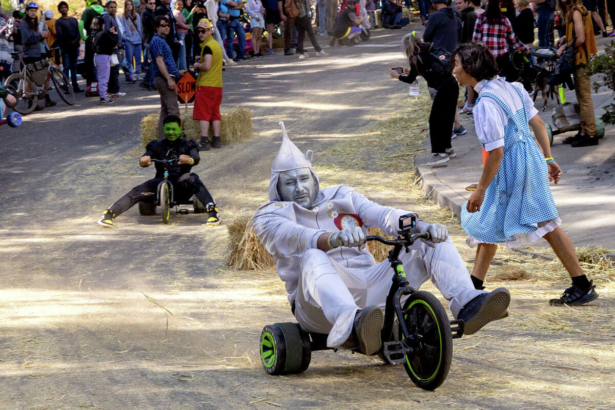 Racers descend Vermont Street  during the annual Bring Your Own Big Wheel event, on Sunday April 17, in San Francisco. 