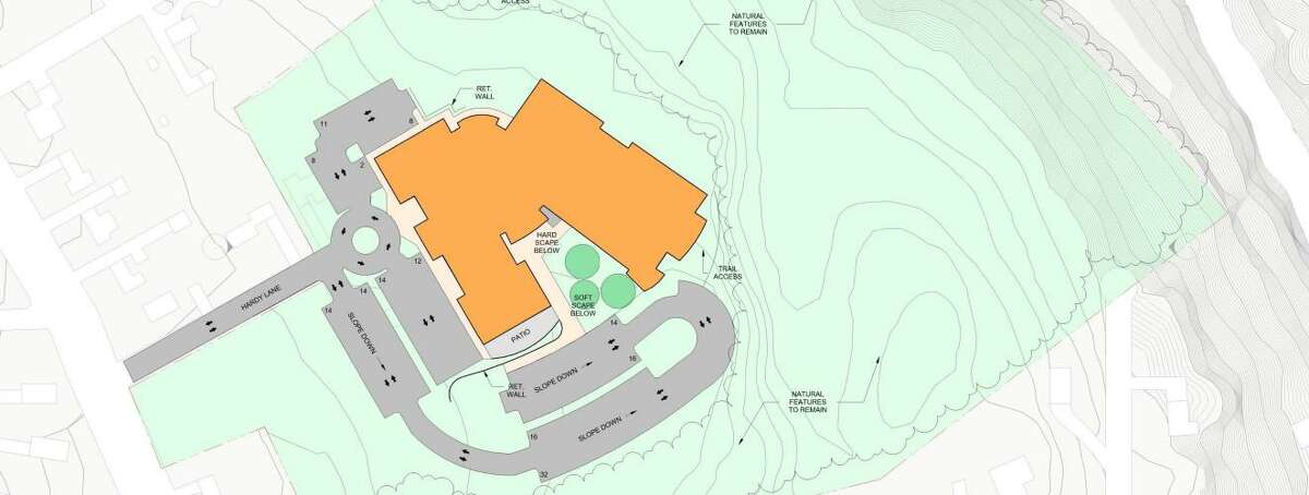 A site plan for a potential Trumbull Senior/Community Center in the Hardy Lane area of Trumbull.