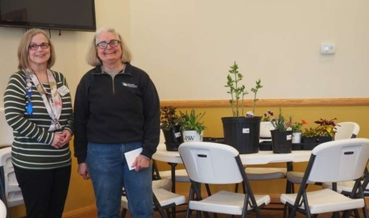 Marci Gremore (right), from Weesies Brothers Garden Center & Landscaping, gave a presentation during the Spirit of the Woods Garden Club meeting in April. Kris Greve, Spirit of the Woods Garden Club president is also pictured.