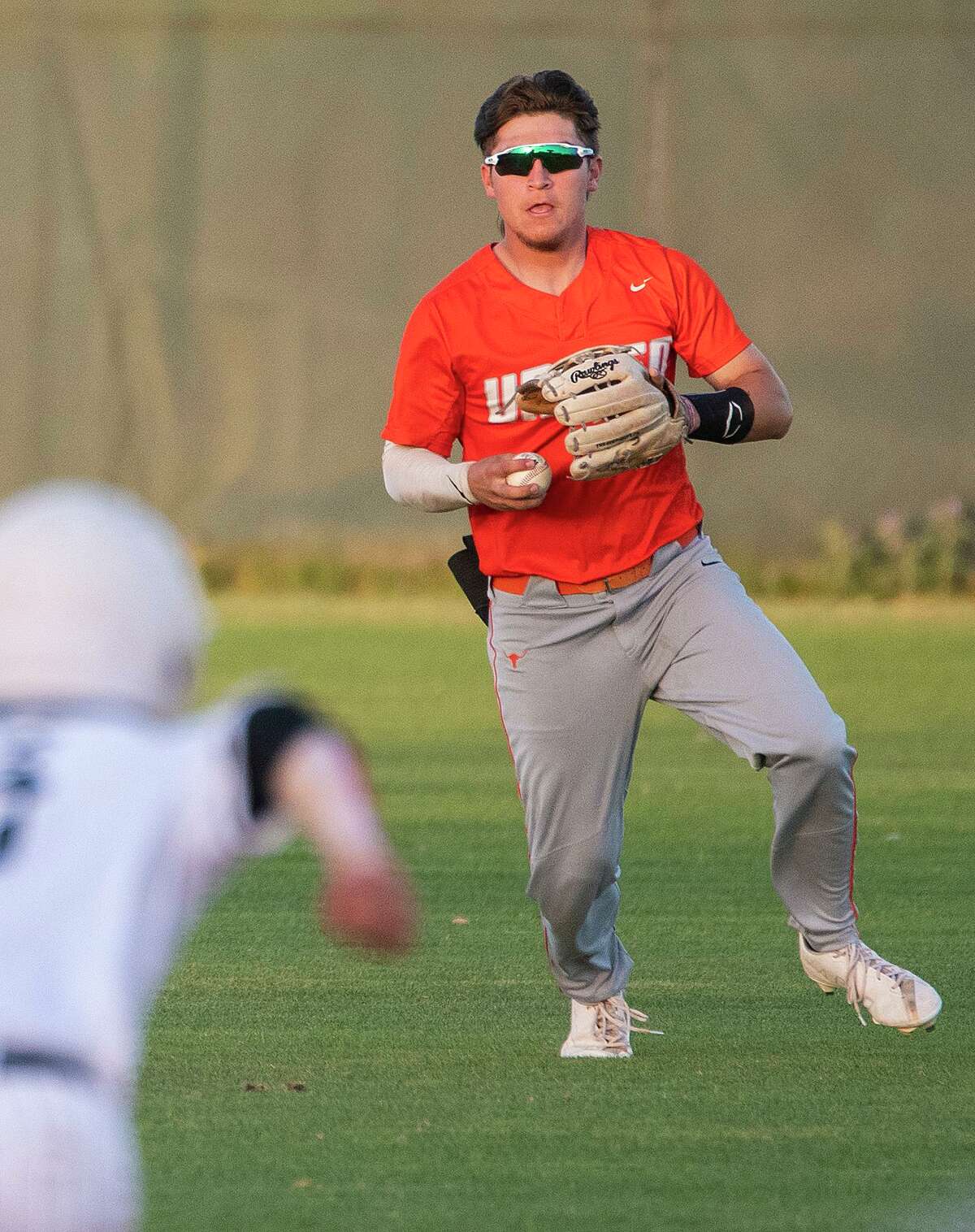 United High School’s Josh Linn looks to make a play during a game against United South High School, Friday, April 8, 2022 at the UISD Student Activity Complex.