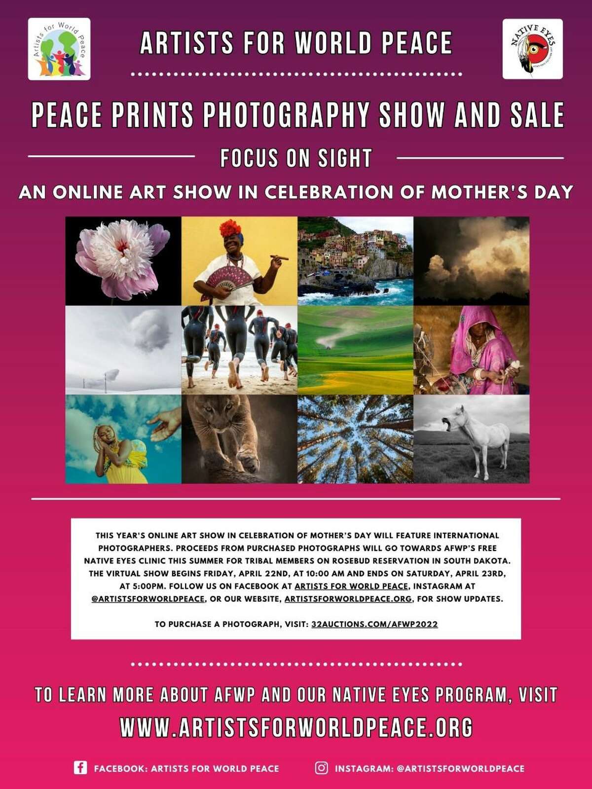 Artists For World Peace of Middletown is hosting an online Peace Prints auction, “Focus on Sight,” this weekend, which will celebrate Mother’s Day and spotlights the talents of Molly Salafia of Middletown, Claudia Paul of New York City; and founder Wendy Black-Nasta of Middletown.