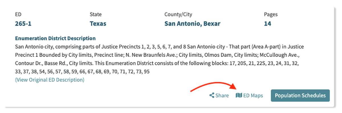 Screenshot of census records
