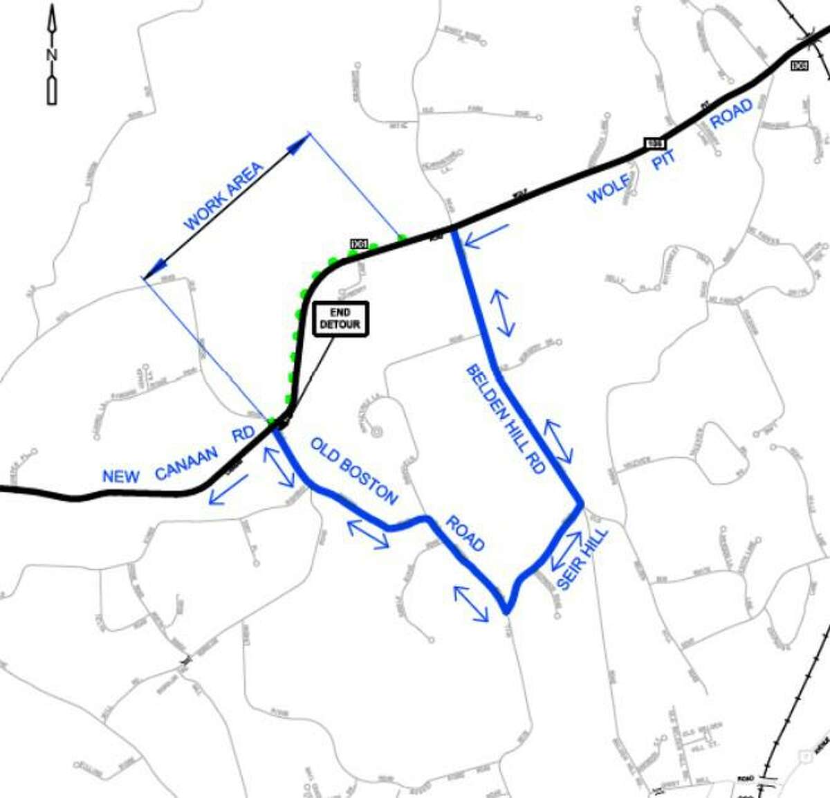Detours for the project along Route 106 in Wilton.