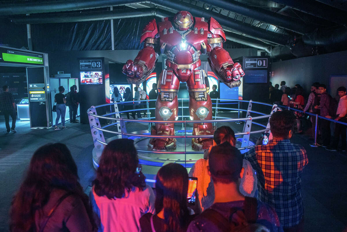 People watch the exclusive Avengers S.T.A.T.I.O.N exhibit where they experienced the world of their favourite Marvel superheroes with access to original props, costumes and much more at Highstreet Phoenix, Lower Parel, on September 18, 2019 in Mumbai, India. The Avengers S.T.A.T.I.O.N is an immersive exhibit that brings you closer to your favourite superheroes through an interactive experience. 