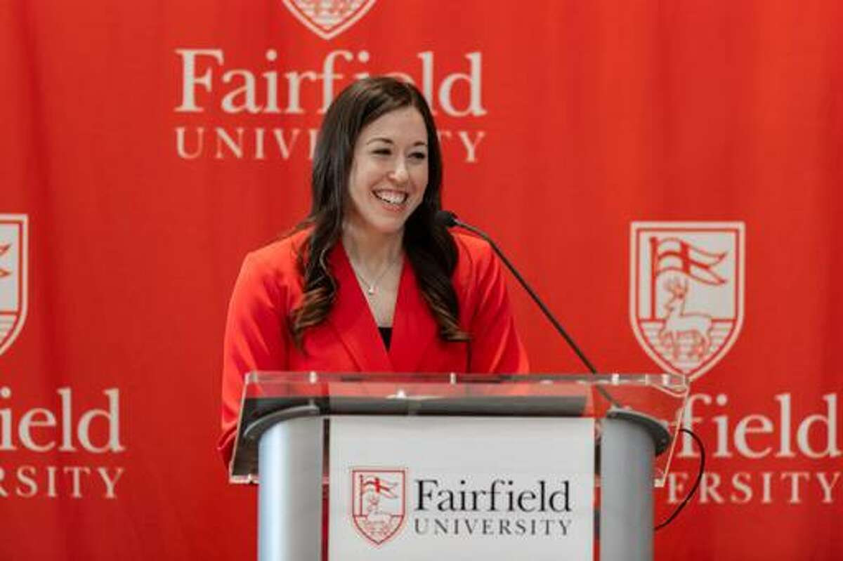 Carly Thibault-DuDonis was introduced as Fairfield women’s basketball coach Tuesday.