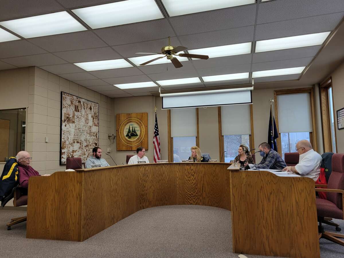 The Bad Axe City Council during their meeting this week, where they heard from Police Chief David Rothe and Officer Shawn Webber about their research into marijuana businesses. The two are doing this research as the city looks at allowing such businesses in its limits.