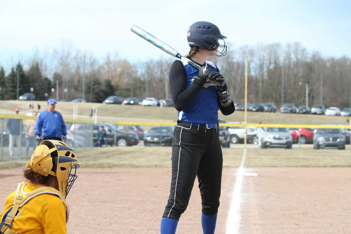 Onekama's Sophie Wisniski awaits the pitch against the Chippewas. 