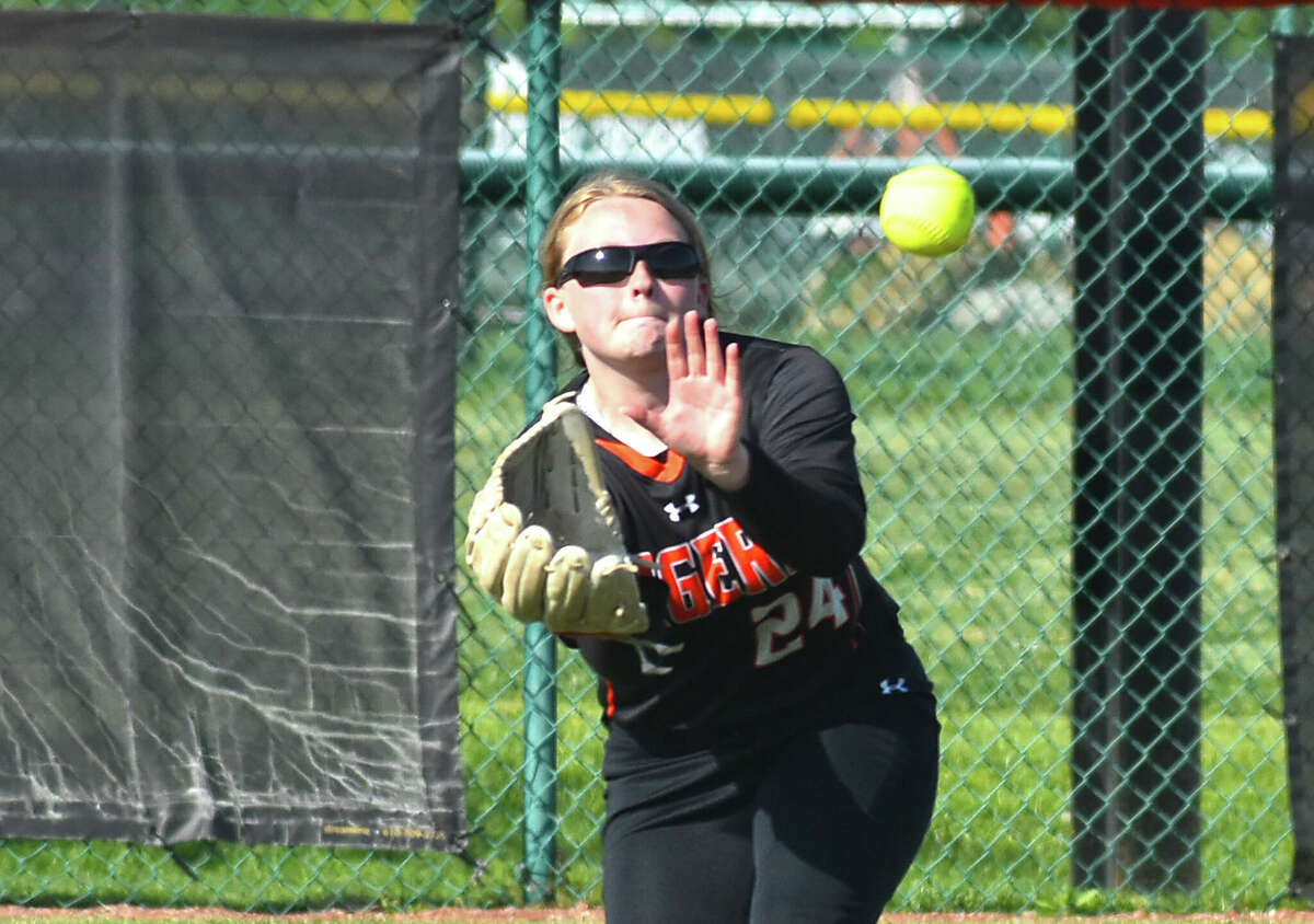 Edwardsville's Jillian Lane makes a catch in left field against O'Fallon on Tuesday in Southwestern Conference action inside the District 7 Sports Complex.