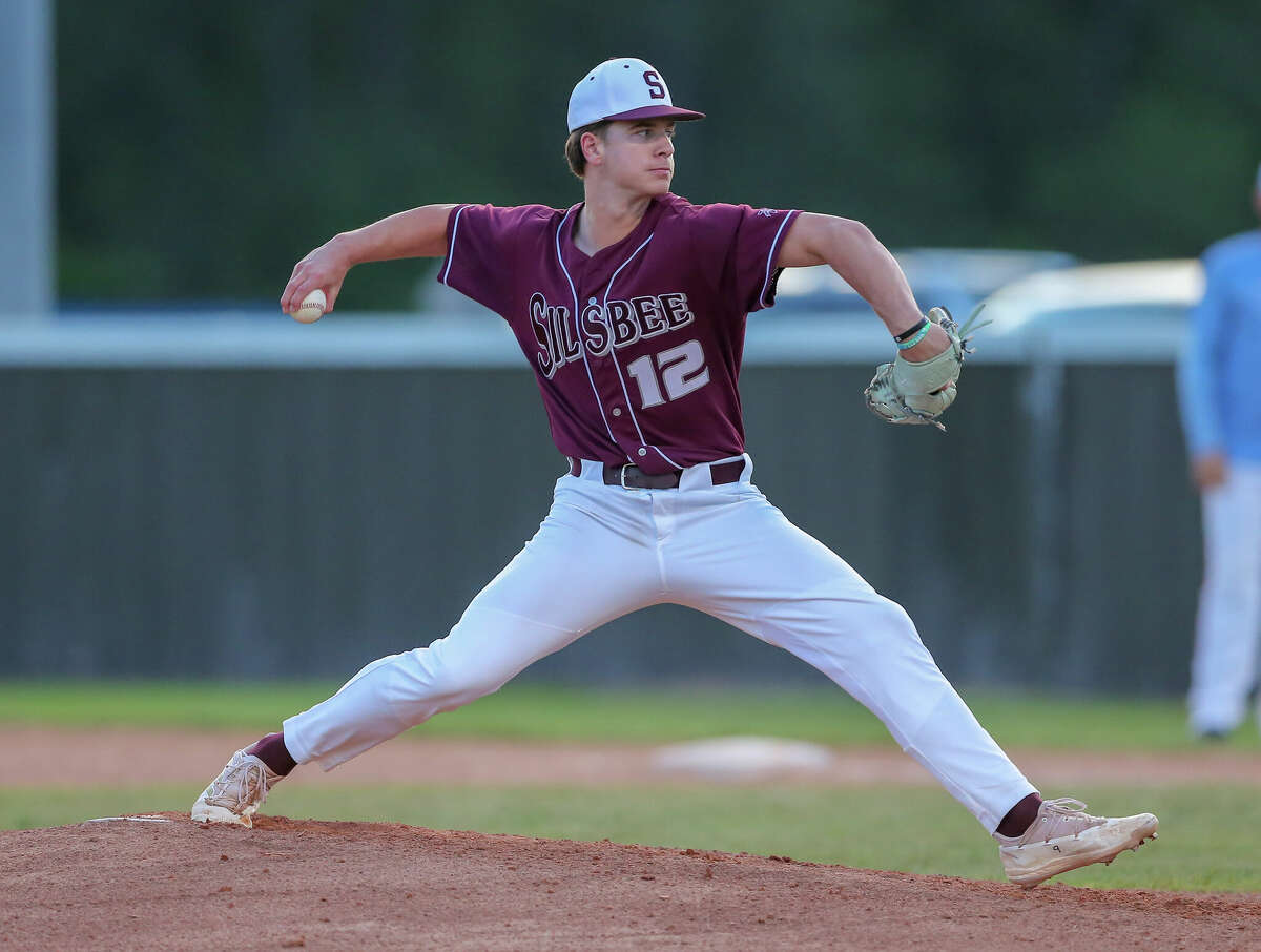 Silsbee pitcher Logan Simmons makes the windup toward home plat during a game at Lumberton. Photo taken by Jarrod Brown on April 19, 2022