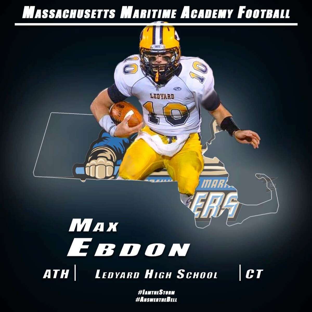 Mass Maritime signing card for Ledyard quarterback Max Ebdon.