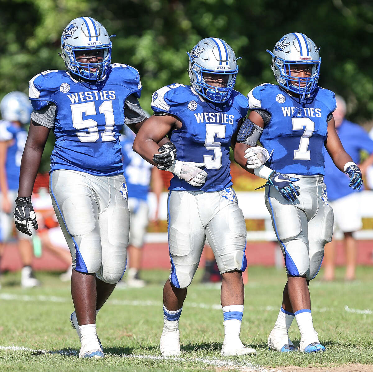 (John Vanacore/For Hearst Connecticut Media) The Wilbur Cross Govenors hosted the Blue Devils of West Haven Friday September 15, 2017 on week two of the football season. West Haven defeated Wilbur Cross 47-20 to go 2-0 on the 2017 season.