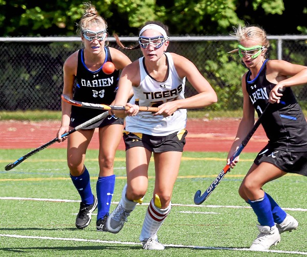 Field Hockey Defense rules as Darien, Hand play to scoreless tie