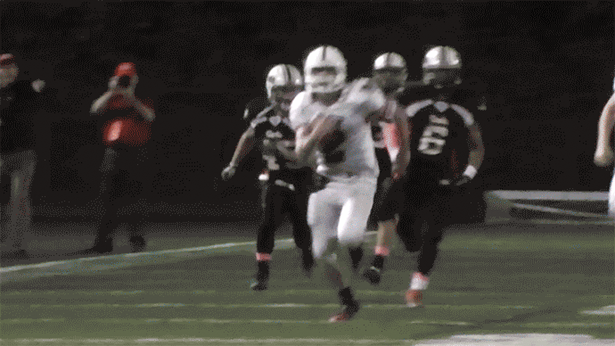 Fairfield Prep’s Colton Smith runs for an 80-yard touchdown vs. Shelton. The junior has taken the SCC and Class LL playoffs by storm. (Animation by Sean Patrick Bowley)