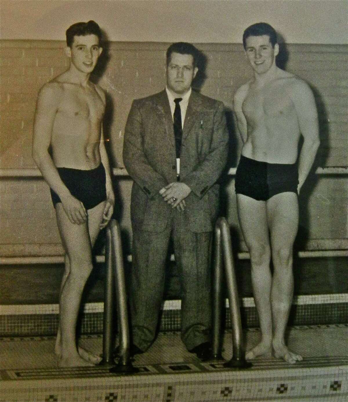Left to right, Steve Pinney, Coach Charles Duggan, John Murphy were all instrumental in starting the Torrington swimming team.