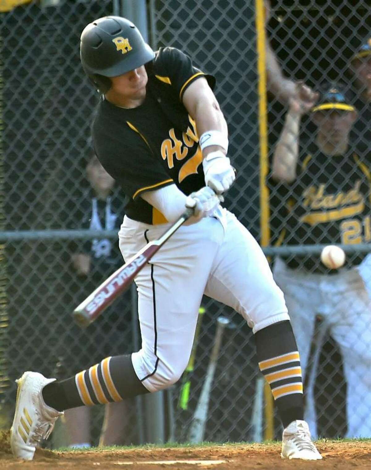 Woodbridge, Connecticut -Monday, May 5, 2018: Ed Sweeney of Daniel Hand H.S. takes a swing during seventh inning baseball Monday at Amity H.S. Amity H.S. defeated Hand H.S. 4-3. (Photo: Peter Hvizdak / Hearst Connecticut Media)