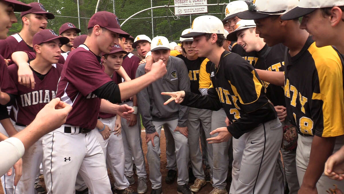 North Haven played Amity in Rock-Paper-Scissors after their game was postponed on May 22, 2018. (Pete Paguaga, Heart Connecticut Media)