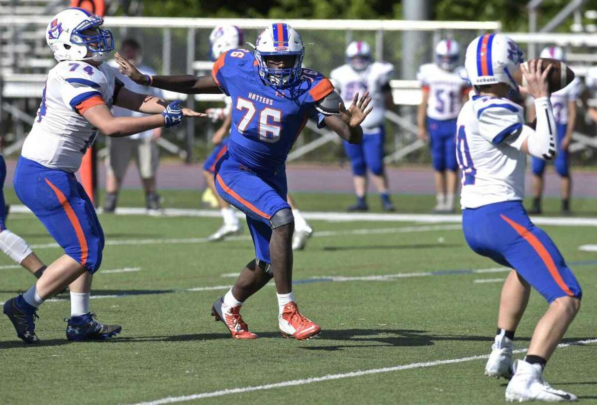 Danbury’s Jah Joyner will be leading the Hatters on both the offensive and defensive lines. (H John Voorhees III / Hearst Connecticut Media)