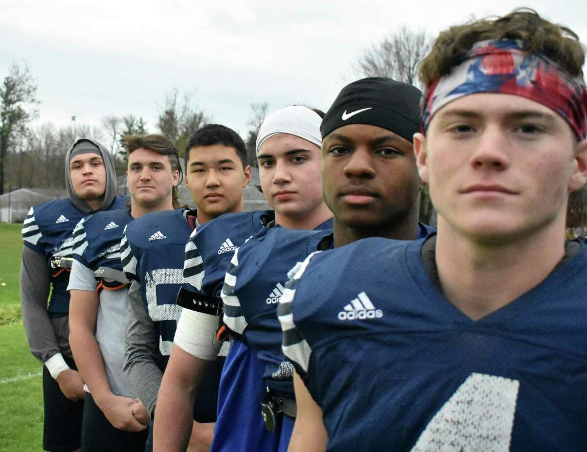 Choate’s Sean Dennehy, Rashaud Conway, Jack Fiala, Jonny Wu, Crawford Sargent and North Peters are Connecticut natives staring for the 9-0 Wildboars. (Pete Paguaga, Hearst Connecticut Media)
