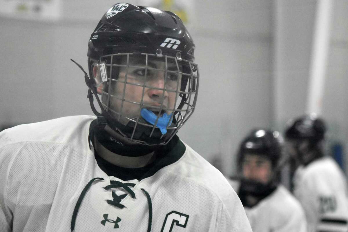 Northwest Catholic’s Tyler Esposito is a lock down defenseman for the 6-0-1 Lions. (Pete Paguaga, Hearst Connecticut Media)