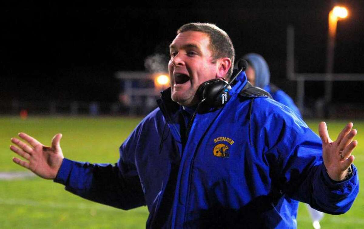 Former Seymour football coach Tom Lennon during high school football action in 2016. Michael Kearns is being recommended as the new head football coach and Matthew DeMarco as the new outdoor track head coach. If hired as expected both would replace Lennon, who was placed on administrative leave last May and removed from all coaching duties after a complaint was lodged with the state Department of Children and Families and then forwarded to the local police for investigation of an alleged sexual assault of a football player by another football player. He had been the Seymour High football coach since 2009