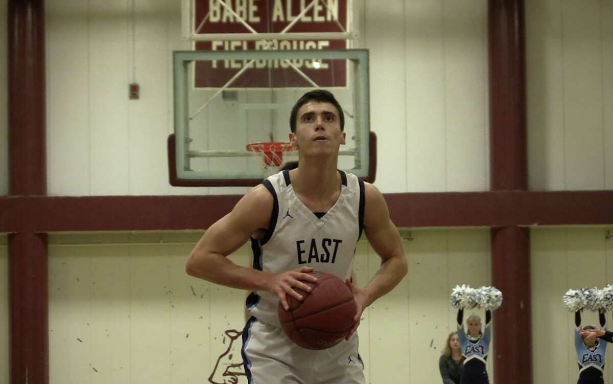 East Catholic’s Joe Reilly at the line during Saturday’s 99-52 victory over Berlin in the CCC quarterfinals at Bulkeley.