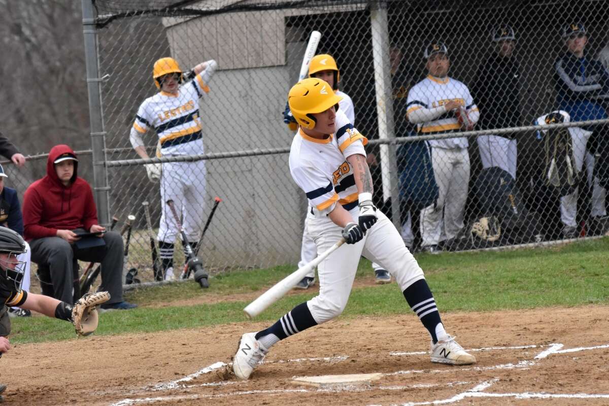 Action between Hand and Ledyard at Ledyard High School on Thursday, April 18, 2019. (Pete Paguaga, Hearst Connecticut Media)