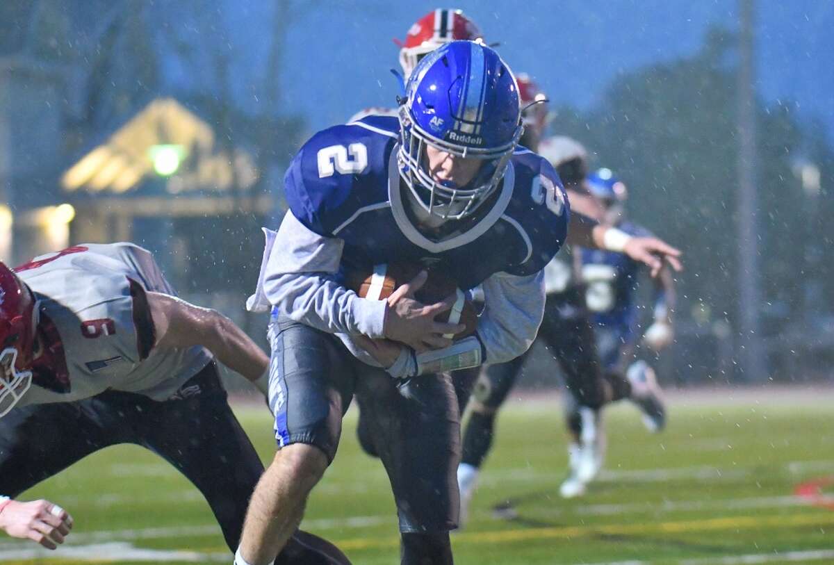 James Bourque (24) returns as Ludlowe’s primary ballcarrier, but the Falcons must also replace much of its air attack if it wants to duplicate last year’s breakthrough 7-3 season (Photo Gregory Vasil / Hearst Connecticut Media)