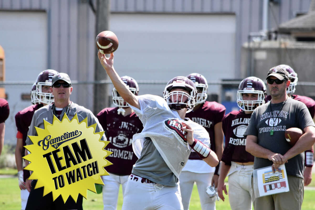Killingly quarterback Jacob Nurse throws at a scrimmage at Pierson Park, Cromwell on Saturday, August 31, 2019. (Pete Paguaga, Hearst Connecticut Media)