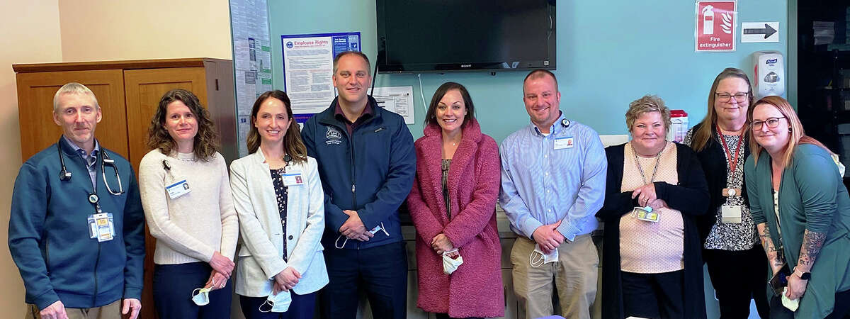 State Rep. Scott VanSingel recently toured Family Health Care’s (FHC) Child & Adolescent Health Center located within Baldwin schools. From left: Matt Steel, physician assistant; Julie Tatko, FHC president & CEO; Marcie Harris, FHC director of operations & compliance; Rep. VanSingel; Renee Topolski, deputy director of the School-Community Health Alliance of Michigan; Alan Neushwander, FHC associate director of internal & external relations; Michelle Glasgow, behavioral health therapist; Carol Burba; FHC program supervisor; and Nicole Day, parent of Baldwin Schools student.