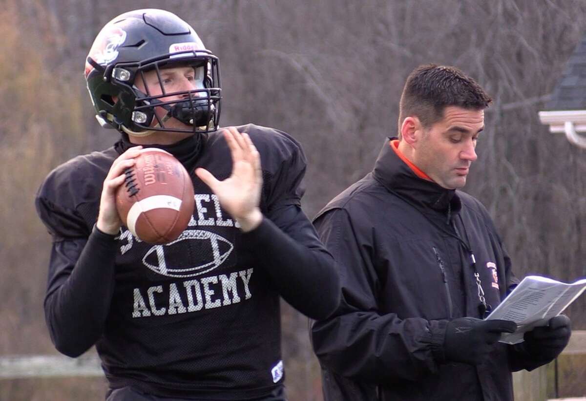 Tyler Van Dyke warms up during a practice at Suffield Academy this week as head coach Drew Gamere goes over his practice schedule. The unbeaten Tigers play Avon Old Farms in the NEPSAC Championship game Saturday, 1 p.m. (Sean Patrick Bowley / Hearst Connecticut Media)
