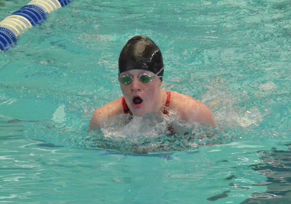 Northwestern’s Kiley Stotler swims during the 200 IM where she broke the girls Berkshire League record with the time of 2:11.93. Stotler also won the 100 yard breaststroke for the girls.