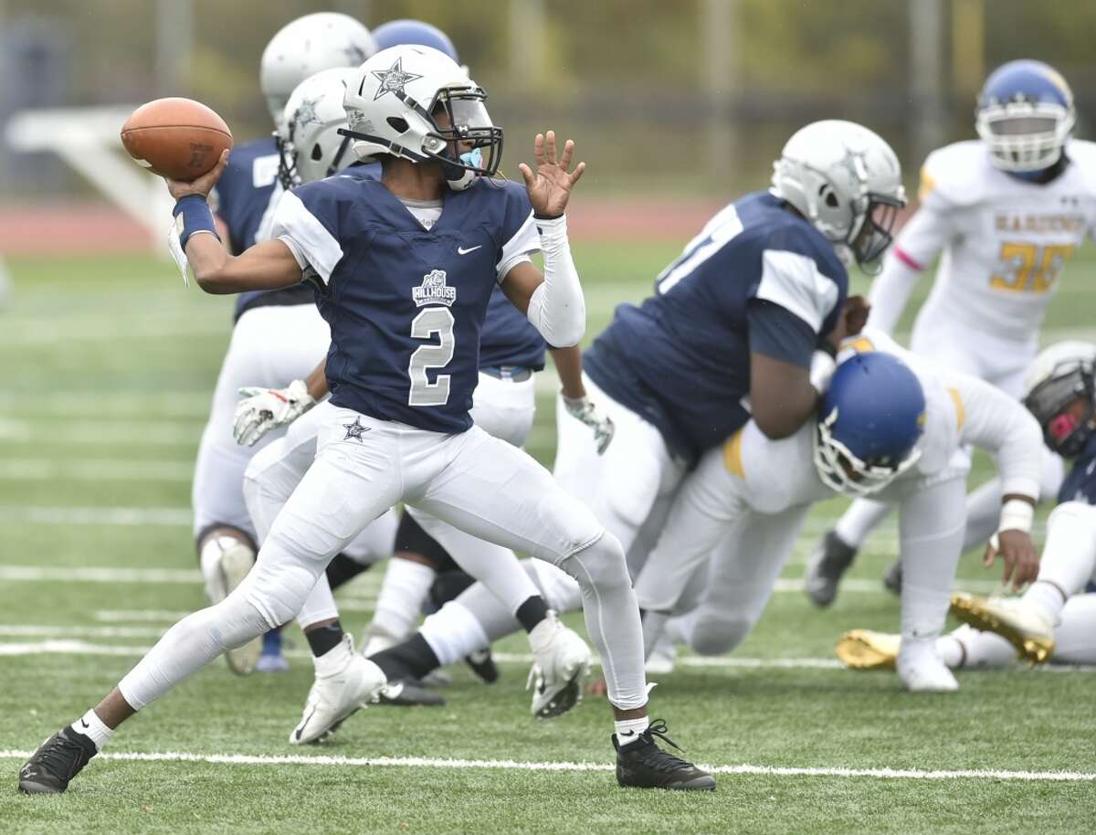 New Haven, Connecticut – Friday, October 11, 2019: Hillhouse H.S. football of New Haven vs. Harding H.S. of Bridgeport Friday at Bowen Field in New Haven. Harding H.S. defeated Hillhouse H.S. 36-12.
