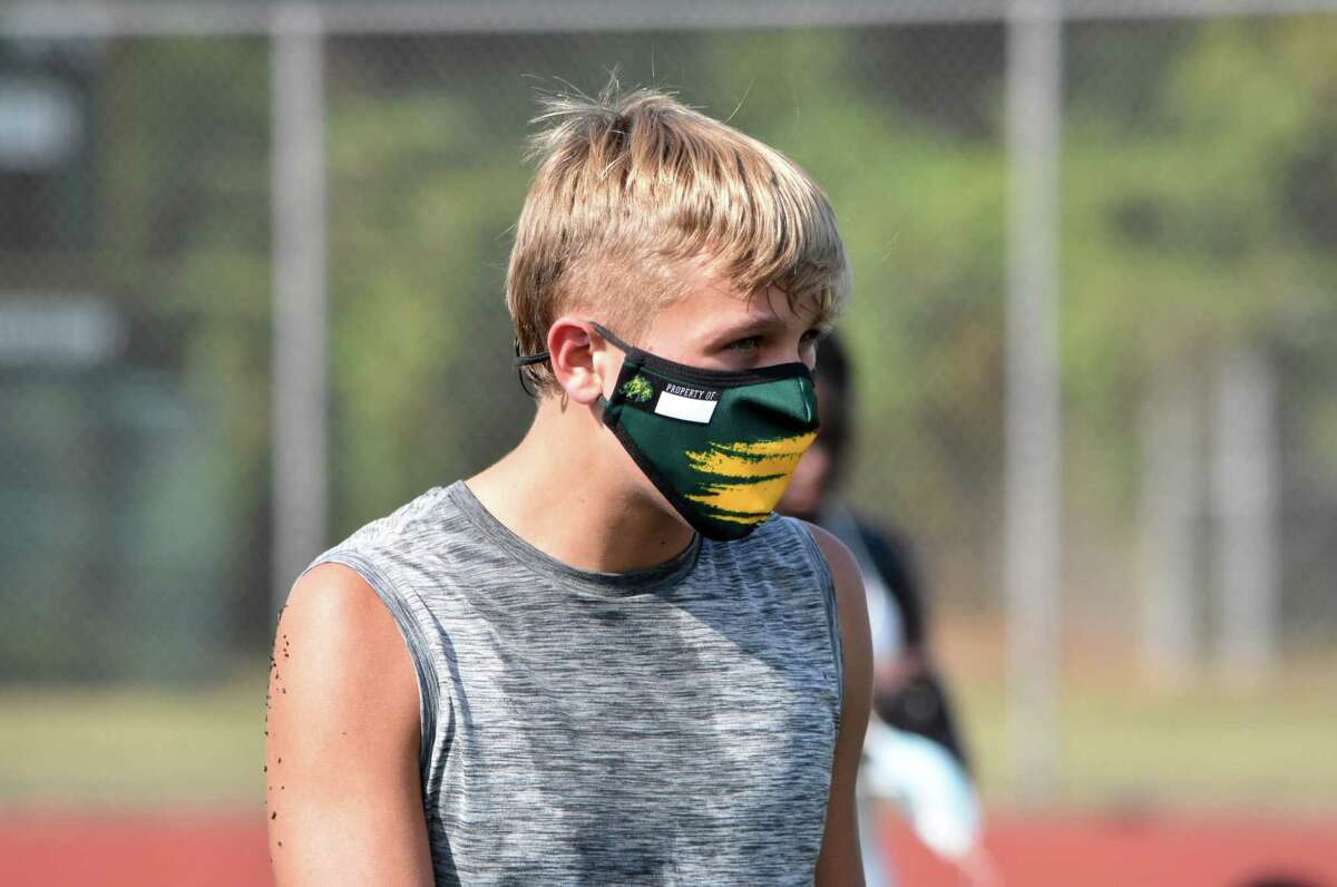 Action from the Hamden conditioning workout at Hamden High School on Tuesday, August 25, 2020. (Pete Paguaga, Hearst Connecticut Media)