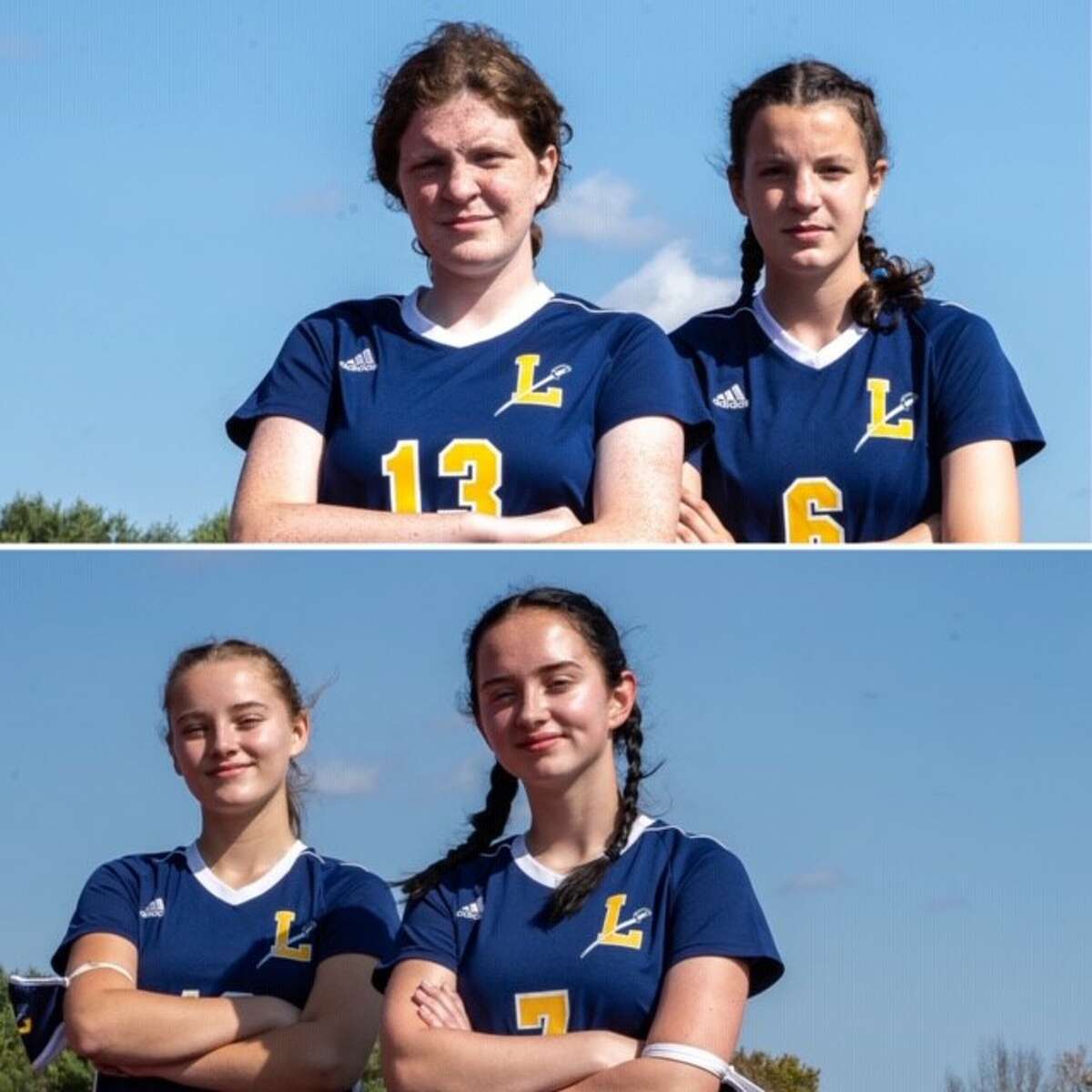 On the top is Emily and Sarah Bailey and on the bottom is Emily and Sophie Evans of the Ledyard girls soccer team.