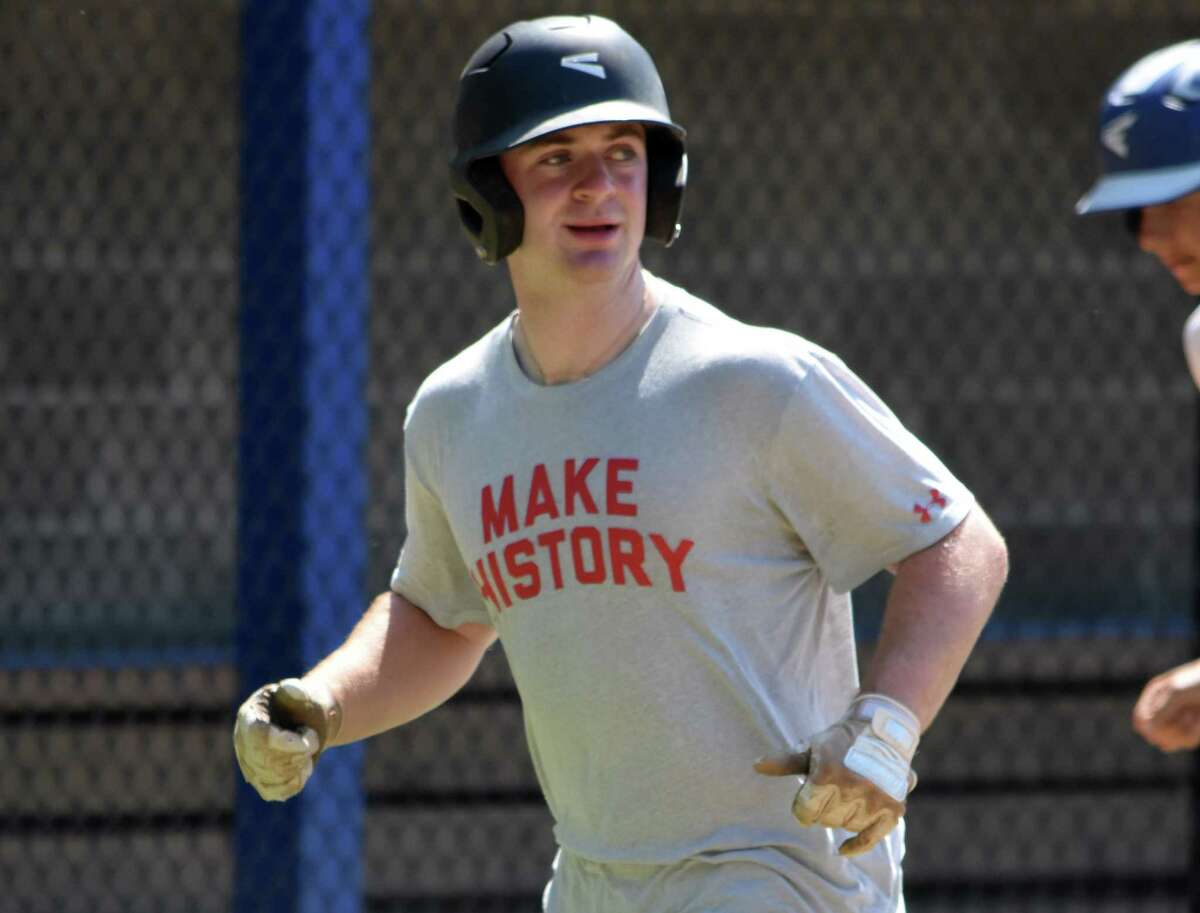 Darien's Jake Horowitz runs the bases during baseball practice at Darien High, Darien on Tuesday, May 25, 2021. (Pete Paguaga, Hearst Connectiut Media)
