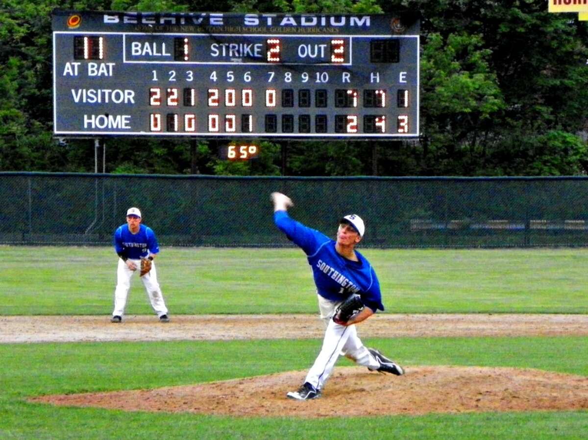 Southington pitcher Joe Rivera threw a complete game helping the Blue Knights to their third CCC West division title in four years and second straight with a 7-2 win over New Britain on Saturday at Beehive Stadium.