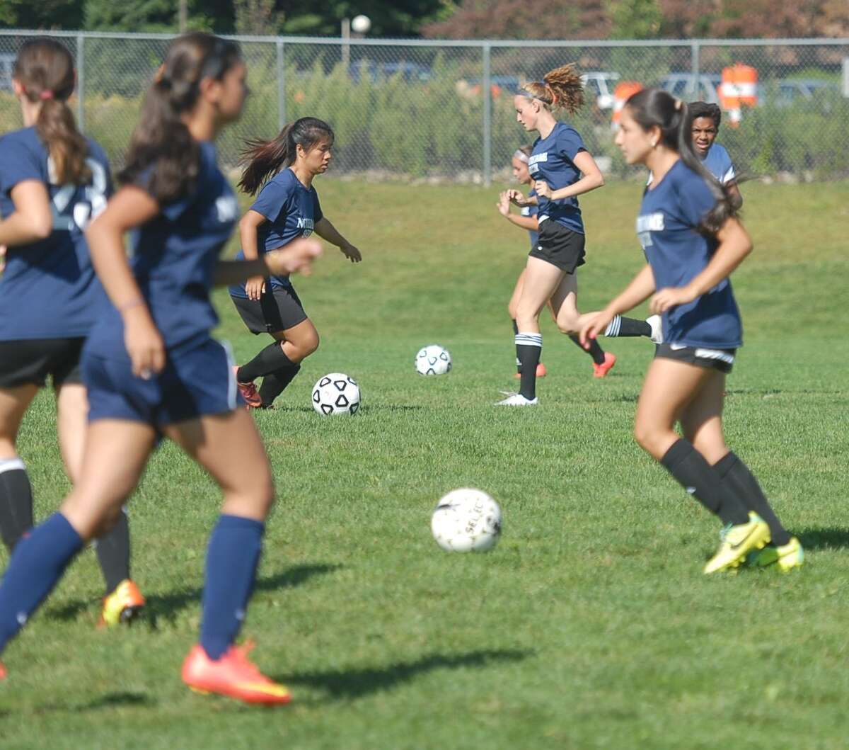 The Notre-Dame Fairfield girls’ soccer team during practice last week. Photo by Mary Albl