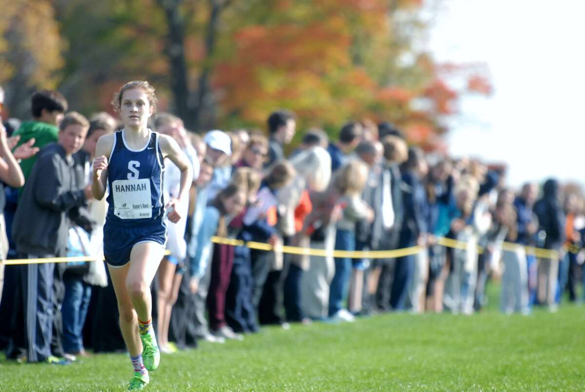 Staples’ Hannah DeBalsi won her second straight FCIAC title Monday afternoon in New Canaan at Waveny Park. Photo by Mary Albl